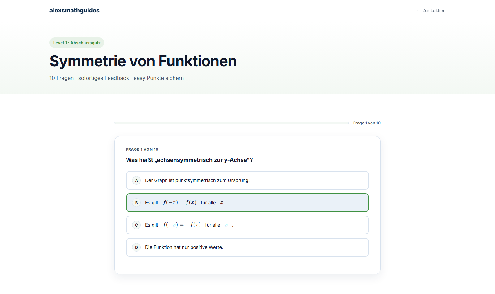 Beispiel eines Abschlussquiz mit Multiple-Choice-Fragen